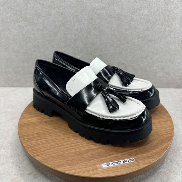 Nine West Shoes - Nine West Garry Platform Loafers 7.5 Black White Tassel Lug Sole Academia Preppy